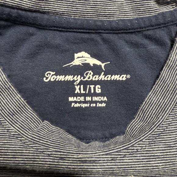 Tommy Bahama Short Sleeve T-Shirt Men's XL Navy Blue/White Striped 100% Cotton - Picture 2 of 6